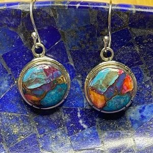 Turquoise Blue & Purple and Spiny Oyster Earrings